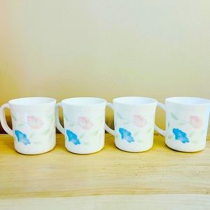Vintage Arcopal France CHLOE Mugs Cups Pink & Blue Flowers